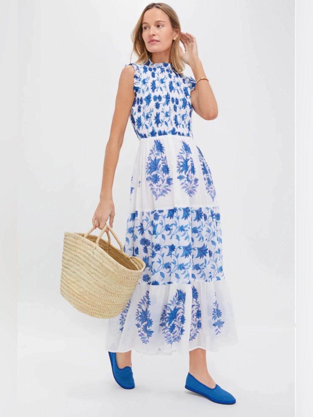 OLIPHANT SLEEVELESS SMOCKED MAXI- MARION BLUE. XXL - Picture 3 of 13